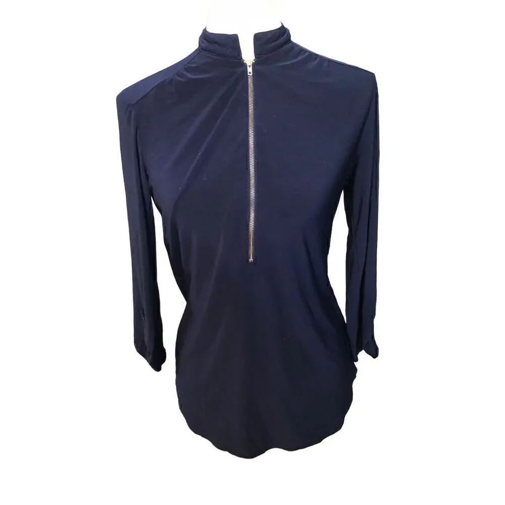 PerSeption active wear navy blue quarter zip roll tab sleeve blouse